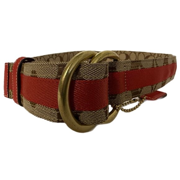 Coach Brown Jacquard Signature C Double Slip Buckles Belt Vintage - Picture 3 of 7